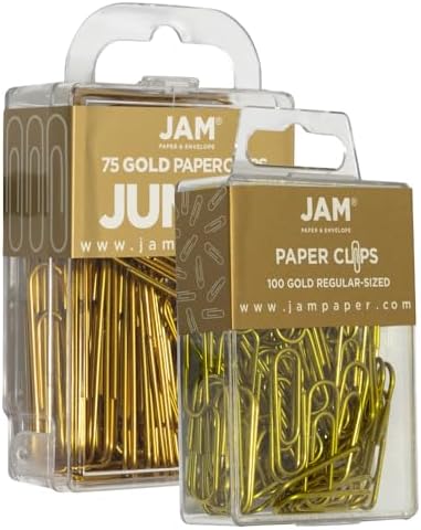 JAM PAPER Combo Pack Colorful Paper Clips - Standard & Jumbo - Gold Paperclips - 1 Pack of 100 & 1 Pack of 75 - Image 2