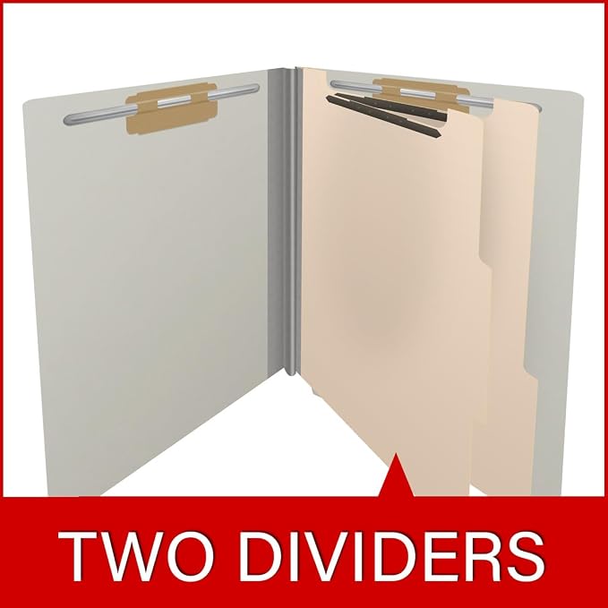 25 Pt. Pressboard Classification Folders, Full Cut End Tab, Letter Size, 2 Dividers, Light Gray (Box of 10) - Image 8