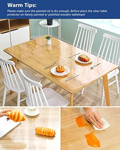 38X96 Inch Clear Plastic Dining Table Protector Pad PVC Tablecloths Waterproof Clear Vinyl Tabletop Cover Mat 1.5mm Thick Transparent Furniture Surface Protector Easy Clean Heat Resistant - Image 4