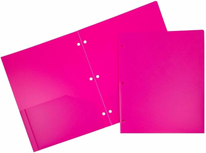 JAM PAPER Heavy Duty Plastic 3 Hole Punch Pocket Folders - Extra Tough School Folders - Fuchsia Hot Pink - 12/Pack by JAMPaper