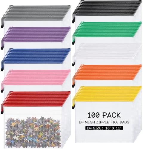 Zhehao 100 Pcs B4 Mesh Zipper Pouch Bag Bulk, Large Pouches for Organizing by Zhehao