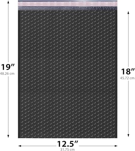 Jet Black Bubble Mailers 12.5x19, Poly Padded Envelopes #6, 20 Pack - Image 2