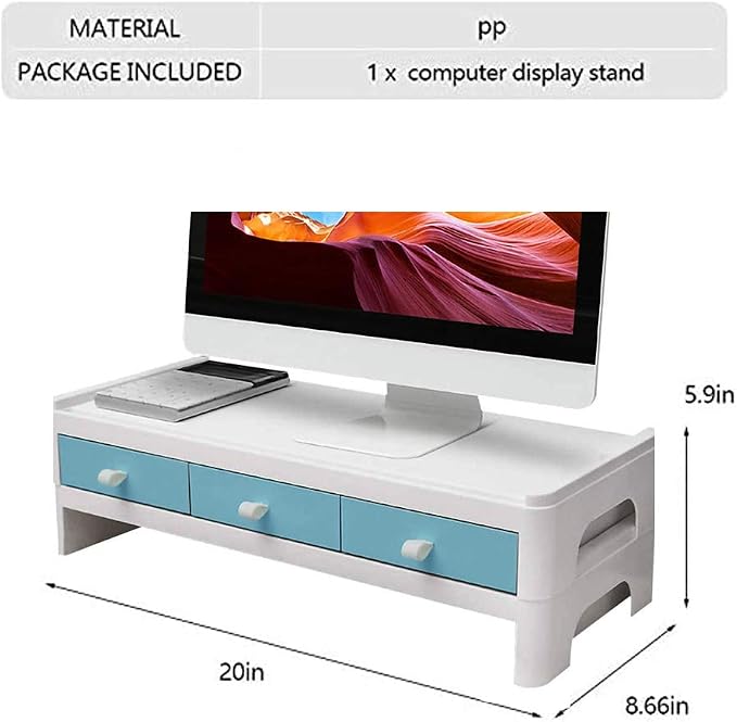Monitor Riser Stand Desk Shelf with Drawer Keyboard Storage Splittable Computer Monitor Booster Computer Riser Stand Green - Image 7