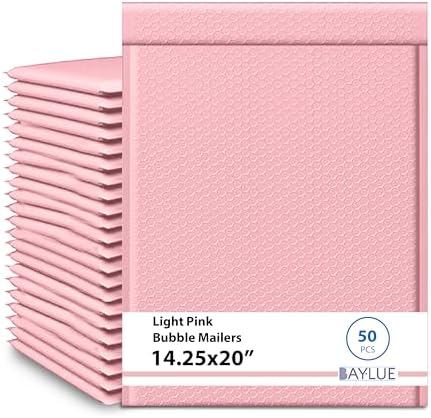 Light Pink Bubble Mailers 14.25x20, Poly Padded Envelopes #7, 50 Pack by BAYLUE