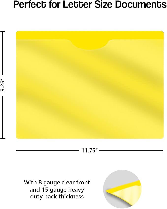 Yellow Vinyl Pocket Folders, Doctor Stuff, Closed Sides, Letter Size, Clear Front Top Loading Job Jacket, Documents Holder for Office, High School and Medical Files, Pack of 25 - Image 2