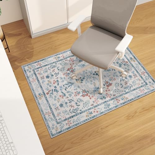 chakme Office Chair Mat for Hardwood Floor, 48"x36" Easy Glide Computer Desk Mat Protector for Rolling Chair Under Desk Rug Nonslip Backing, Machine Wash, (Floral) by CHAKME