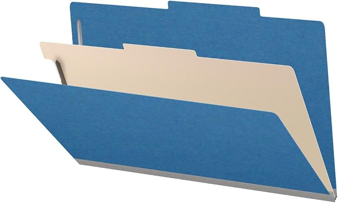 25 Pt. Pressboard Classification Folders, 2/5 Cut ROC Top Tab, Legal Size, 1 Divider, Royal Blue (Box of 10) by Ecom+Folders
