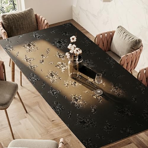 Floral Table Cover Protector Table Craft Mat, 36 x 72 Inch Upgraded 2.0mm Thick, Floral PVC Table Top Protector for Dining Room, Waterproof Black Desk Pad Mat, Easy to Wipe & Cut by PEADEEAS