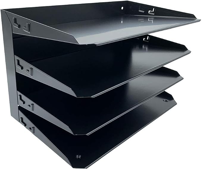 Huron Desktop Horizontal 4-Slot Legal File Binder Organizer Storage Letter Tray, Black Commercial Grade Steel - Image 3
