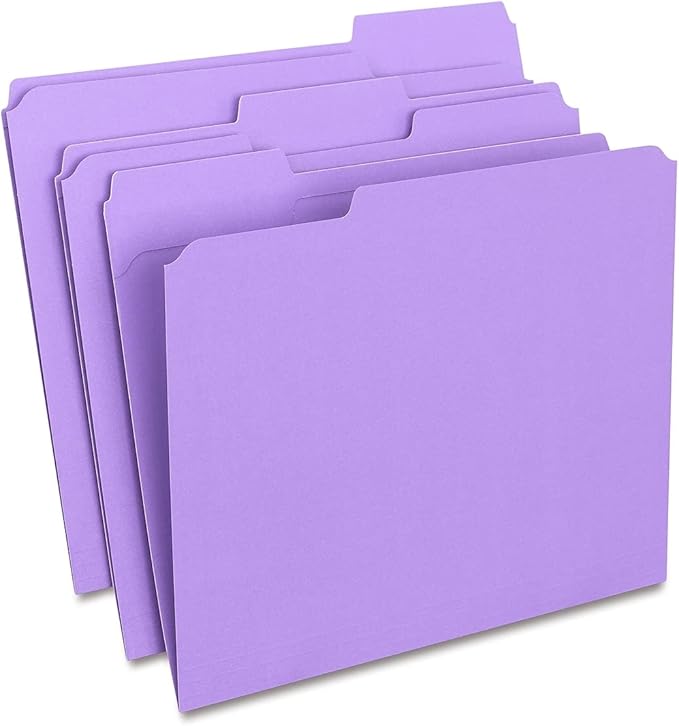 Staples Reinforced File Folders, 1/3-Cut Tab, Letter Size, Purple, 100/Box (ST508945-CC) by Staples