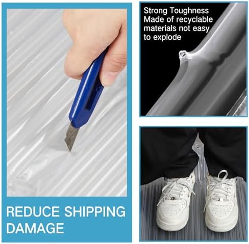 PerKoop 24"x85' Inflatable Air Pillows for Shipping Large Bubble Cushioning Wrap Packing with Pump Bubble Cushioning Wrap Roll with Fragile Stickers for Heavy Duty Moving Protection - Image 4