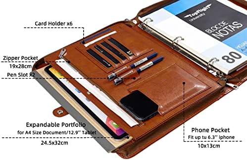 DUKE&COW Vegan Leather Portfolio Binder, 3 Ring Binder Padfolio for Women, Brown Folder, Handmade Oranizer, Personalized Resume Folder (Brown, Custom) - Image 5