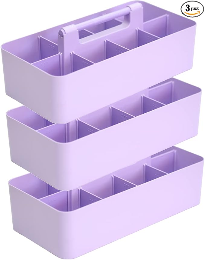 -Large Portable Caddy, DIY Dividers, 8 Compartments, School Office Supplies Home Business Basket with Handle Storage Modern Made in USA (3 PACK, Lavender) by EnjoyOrganizer