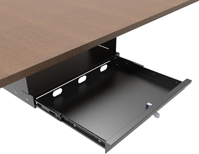 17-inch-wide Lockable Under-Desk Pull-Out Drawer | 1.9“ High Office Storage Organizer with Cable Management for Standing Desks with a Crossbar less than 3.2" High, 12 Inch Deep by Followme