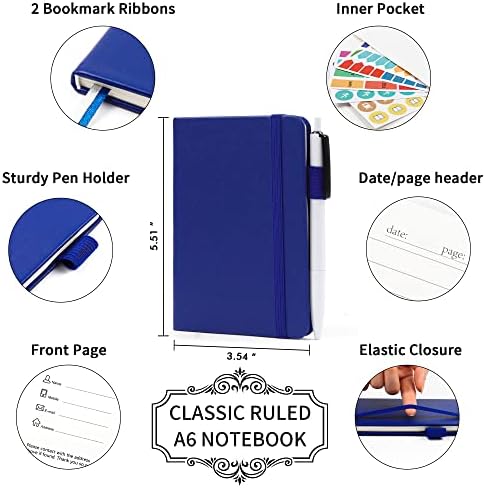 feela 15 Pack Pocket Small Notebooks Bulk, Mini Cute Notepads Hardcover College Ruled Lined Journals with Pen Holder for School Business Memos, with 15 Black Pens, 3.5”x 5.5”, A6, Navy - Image 2