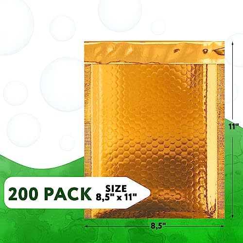 Metallic Bubble Mailers, Gold Glossy Padded Envelopes 8.5 x 11 Inches, Cushion Bubble Shipping Bags, Self Seal Mailing Envelopes, Pack of 200 - Image 2
