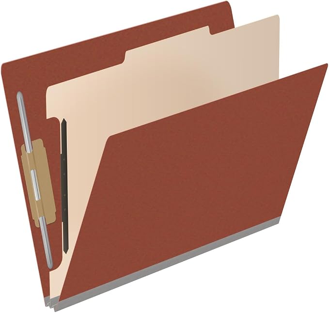 25 Pt. Pressboard Classification Folders, Full Cut End Tab, Letter Size, 1 Divider, Brick Red (Box of 10) - Image 2