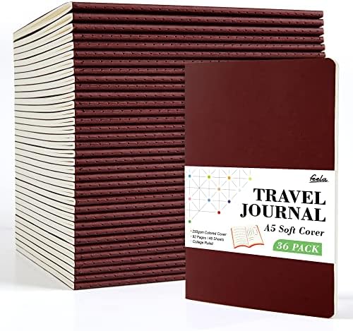 36 Pack Soft Cover Journal Bulk, Feela Lined Blank Travel Journal for Women Men Writing, Notebooks College Ruled for Work, Note Taking Notebook School Business Supplies, 8.2” x 5.5”, A5, Wine by feela