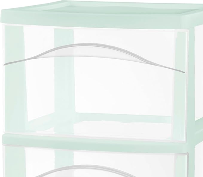 Sterilite 4 Pack 3 Drawer Storage Cart, Plastic Rolling Organization, Mint | Clear Plastic Organizer Drawers with Wheels for Craft Supplies, Bath Essentials, or Home Accessories - Image 5