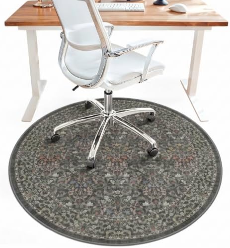 5FT Round Office Chair Mat for Hardwood Floor, Non-Slip Washable Moss Green by BESBLEE