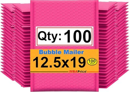 iMBAPrice Hot Pink #6 Poly Bubble Mailers 12.5x19 Inch, 100-Pack Large Self-Seal Padded Shipping Envelopes, Waterproof Mailer Bags for Cosmetics, Clothing & Packaging by iMBAPrice