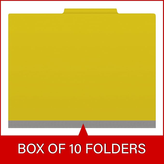 25 Pt. Pressboard Classification Folders, 2/5 Cut ROC Top Tab, Letter Size, 2 Dividers, Yellow (Box of 10) - Image 6