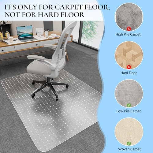 Office Chair Mat, 30" x 48" Transparent Office Desk Chair Mat for Carpeted Floors, Studded Carpet Floors Protector Mat for Home & Offices - Image 3