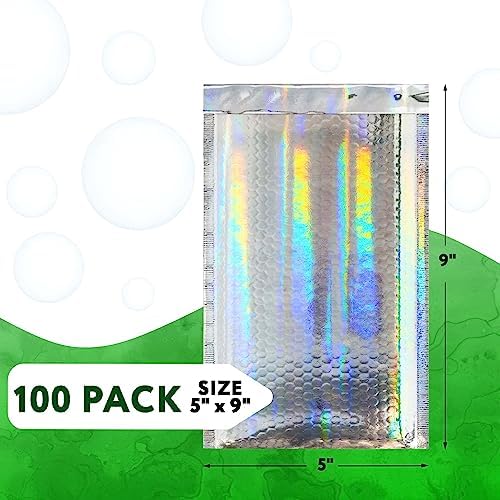 Metallic Bubble Mailers, Hologram Glossy Padded Envelopes 5 x 9 Inches, Cushion Bubble Shipping Bags, Self Seal Mailing Envelopes, Pack of 100 - Image 2