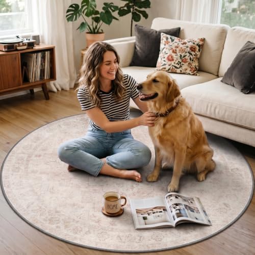 5FT Round Office Chair Mat for Hardwood Floor, Non-Slip Washable Light Pink - Image 3