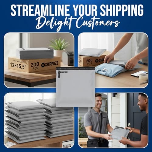 Shippozz 12x15.5 Poly Mailers 200 Pack, Durable Waterproof Polymailers for Shipping Clothes, Self Seal Mailing Bags for Small Business Packaging Supplies, Mailing Envelopes for Books, and Accessories - Image 5