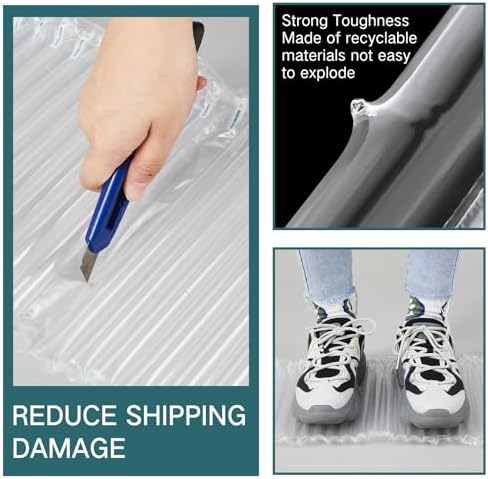 PerKoop 12''x85' Inflatable Air Pillows for Shipping Large Bubble Cushioning Wrap Packing with Pump Bubble Cushioning Wrap Roll with Fragile Stickers for Heavy Duty Moving Protection - Image 5