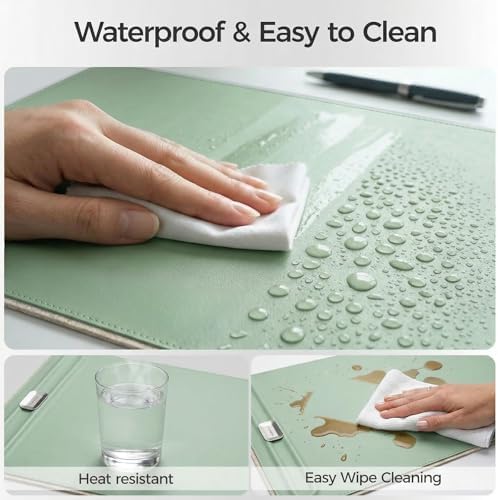 Premium Double-Sided Faux Leather Desk Pad – Non-Slip, Waterproof, with Magnetic Cable Organizer & File Storage – Designed for Offices & Creative Spaces – Durable & Easy to Clean（Green） - Image 6
