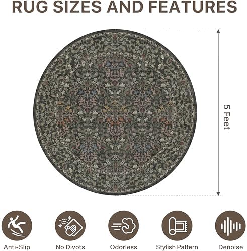 5FT Round Office Chair Mat for Hardwood Floor, Non-Slip Washable Moss Green - Image 7
