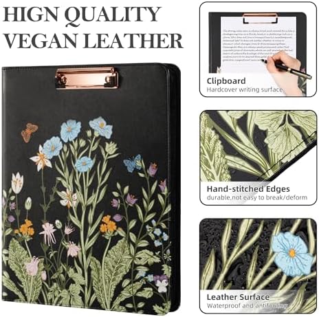 Ospelelf Leather Portfolio Folder with Zipper - 3 Ring Binder with Clipbard - Calculator, 12.1” Tablet Sleeve, 5 Dividers with 10 Pockets, Refillable Notepad, Card Holder (Bushes) - Image 5