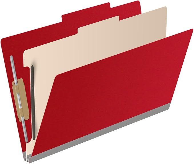 25 Pt. Pressboard Classification Folders, 2/5 Cut ROC Top Tab, Legal Size, 1 Divider, Deep Red (Box of 10) - Image 2