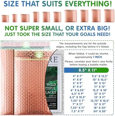 Metallic Bubble Mailers 8.5 x 11 Inch Rose Gold, Self Seal Closure, 3/16 Inch Cushioning, Padded Shipping Envelopes Pack of 250 - Image 4