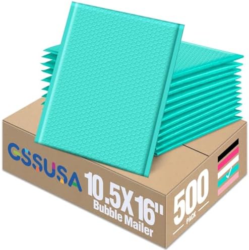 GSSUSA Teal Bubble Mailers 10.5x16" 500 Pack Padded Envelopes Self Seal by GSSUSA