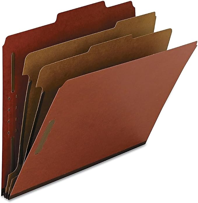 Smead 100% Recycled Pressboard Classification File Folder, 2 Dividers, 2" Expansion, Letter Size, Red, 10 per Box (14024) by SMEAD