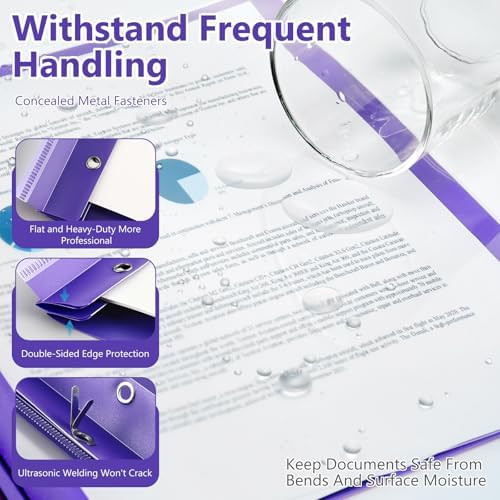 Feifeiya 48 Pack Plastic Report Covers with 3 Prongs Presentation Folders Bulk, 100 Sheet Capacity, Clear Front Report Covers for Presentation Document Paper School Office Supplies (Purple) - Image 3