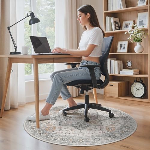 3FT Round Office Chair Mat for Hardwood Floor, Non-Slip Washable Taupe - Image 2