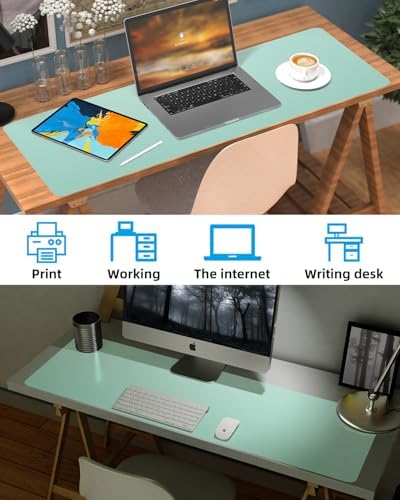 Leather Desk Pad Protector, Large Desk Mat, Mouse Pad, Non-Slip PU Leather Desk Blotter,Desk Cover mat,Desk mat for Keyboard and Mouse,Mat for Office&Home (Turquiose, 48" x 17") - Image 6
