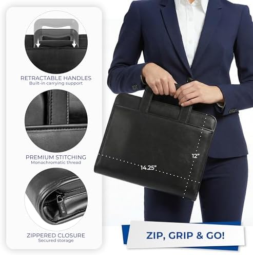 Samsill Professional Padfolio/Portfolio with Zippered Closure Case, 2 Inch Removable Round Ring Binder, Retractable Handles, Interior 10.1” Tablet Sleeve, Black - Image 5