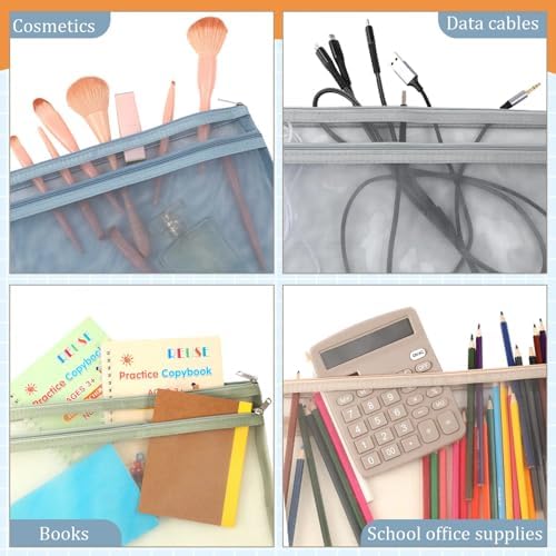 Marspark 30 Pack Classic Color Mesh Zipper Pouch Bags A4 Nylon Organizing Bags Breathable See Through Zipper Pouch with Handle for Office Games - Image 4