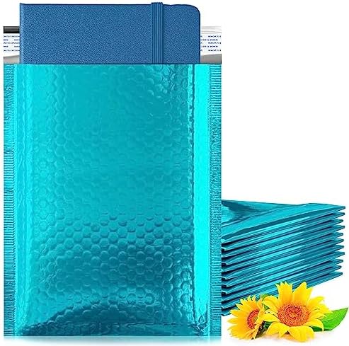 Metallic Bubble Mailers, Teal Glossy Padded Envelopes 6.5 x 9 Inches, Cushion Bubble Shipping Bags, Self Seal Mailing Envelopes, Pack of 350 by PUREVACY