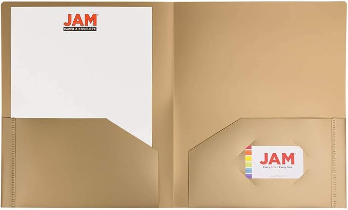 JAM PAPER Heavy Duty Plastic 2 Pocket Extra Tough School Folders - Gold - 6/Pack - Image 5