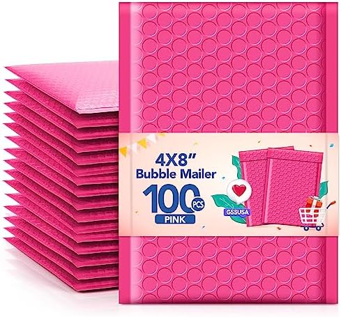 GSSSUSA Bubble Mailers 4x8" Usable Size 4x7" Padded Envelopes Pink 100 Pack by GSSUSA