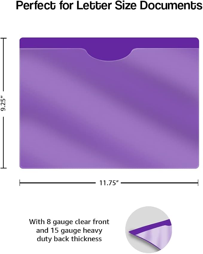 Purple Vinyl Pocket Folders, Doctor Stuff, Closed Sides, Letter Size, Clear Front Top Loading Job Jacket, Documents Holder for Office, High School and Medical Files, Pack of 25 - Image 2