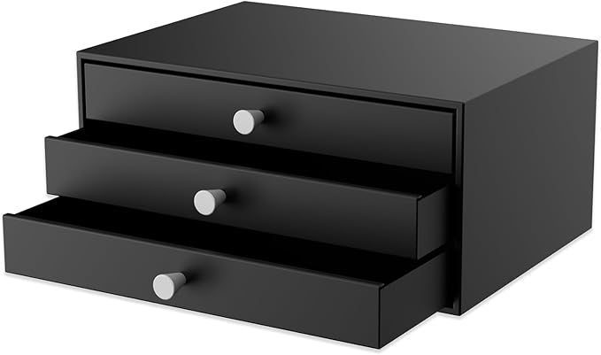 Metal Desk Top Drawers, Small Table Organizer with 3-Drawer Storage Organizer for A4 File, Desk File Storage Organization for Office, Home, No Assembly Required, Black by Homepage