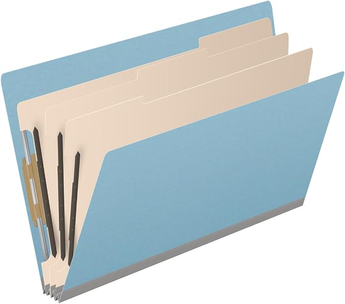 Ecom Folders End Tab Pressboard Classification Folders | Legal Size 25 Pt Type III Stock with 3 Dividers & 3" Tyvek Expansion | 2 Fasteners Pos 1 & 3 for Medical & Office Docs | Blue, Box of 10 - Image 2