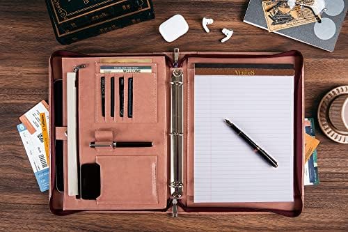 DUKE&COW Vegan Leather Portfolio Binder, 3 Ring Binder Padfolio for Women, Pink Folder, Handmade Oranizer, Personalized Resume Folder (Pink, Custom) - Image 5